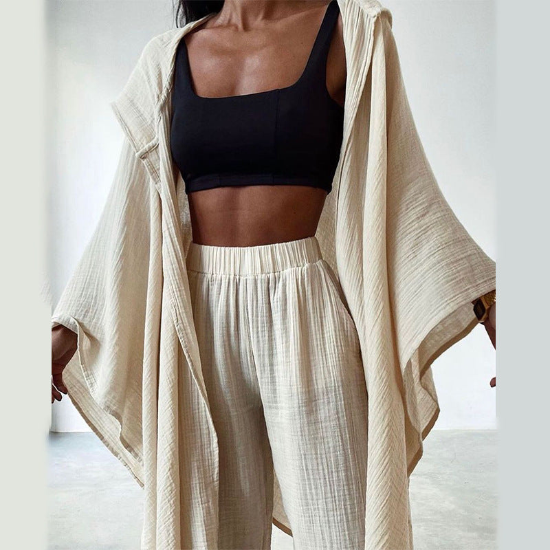 Autumn Women's Long-sleeved Irregular Cotton And Linen Home Wear Two-piece Suit