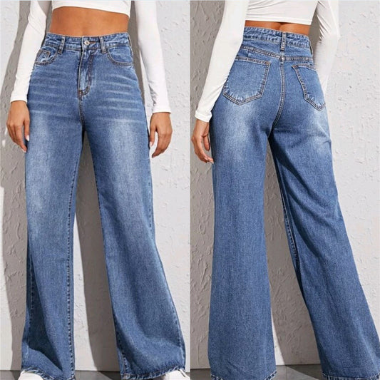 Jeans larghi a vita alta da donna