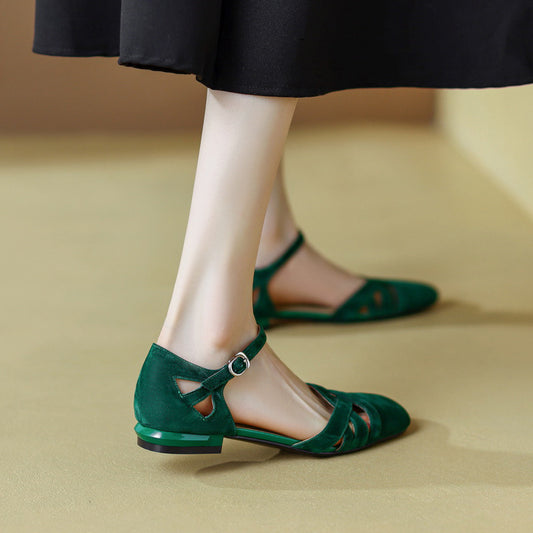 Sandali classici retrò da donna, estivi, con punta tonda e smerigliata, suola morbida e piatta