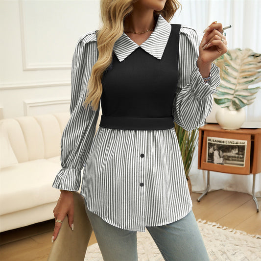 Camicia casual da donna con cuciture a contrasto