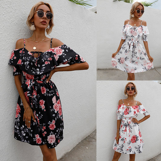 Sling Print One-neck Dress
