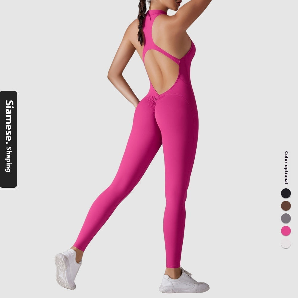 Tuta sportiva lunga modellante per la schiena, aderente e ad alta resistenza, tinta unita, effetto nude