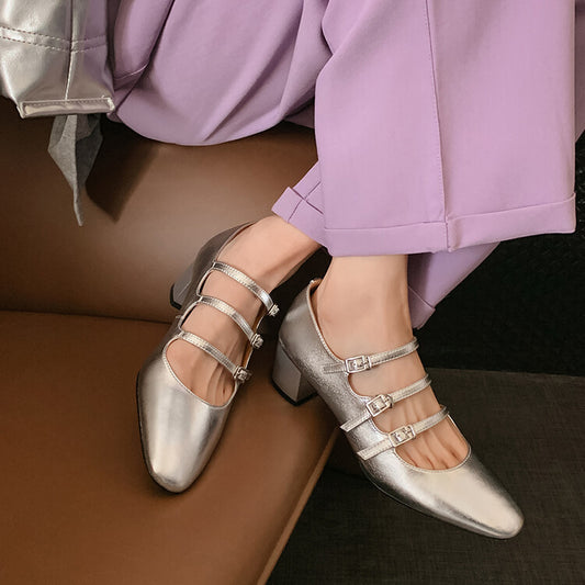 Damen Pumps mit runder Zehenpartie, Schnalle und dickem, mittelhohem Absatz