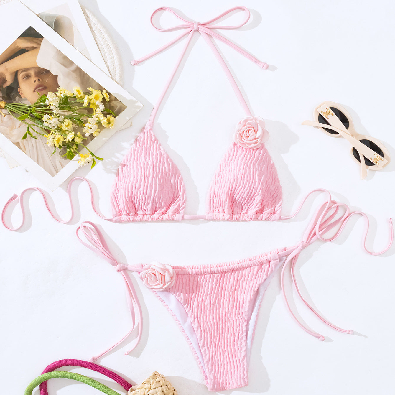 Summer Sexy Solid Color Side Tie Thong Swimsuit Womens Clothing