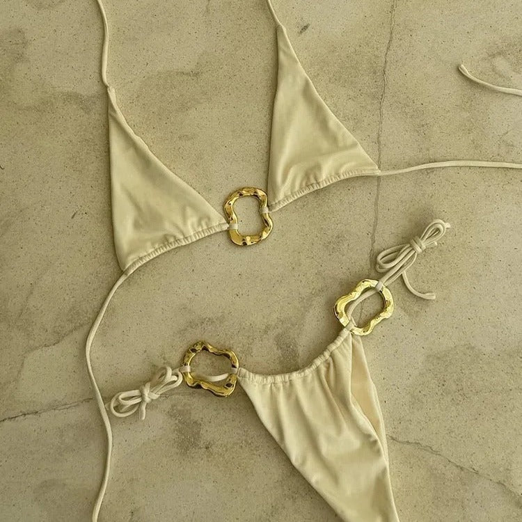 Sexy Bikini Anzug Schnürung Druck Niedrige Taille Damen Neckholder