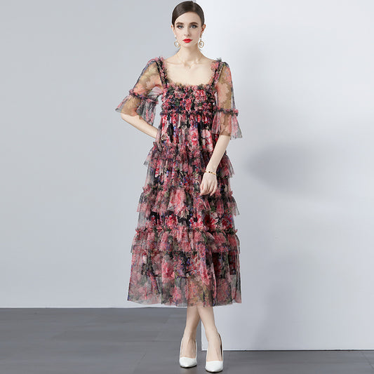 Abito da donna in stile vacanza con cuciture a rete