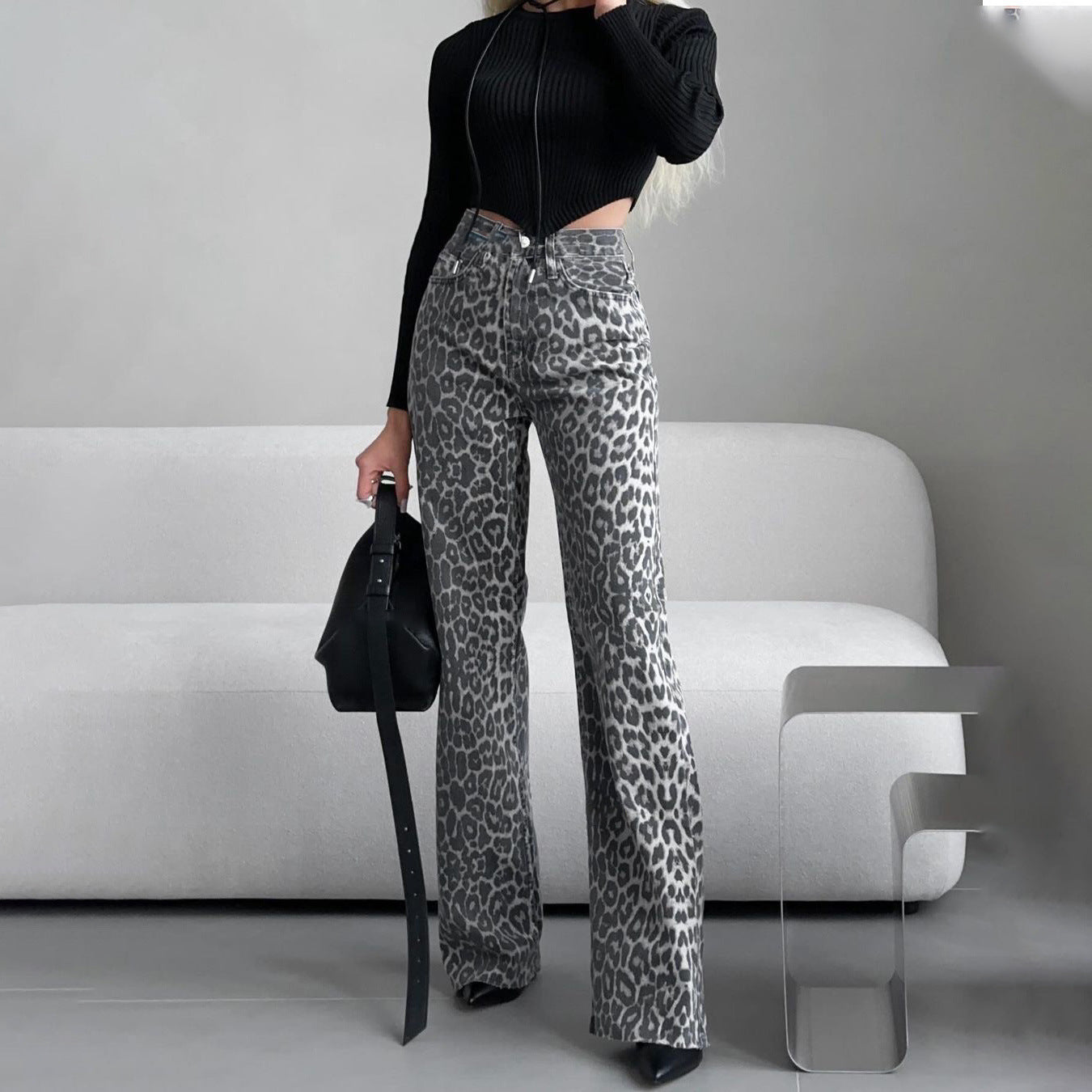 Schmale Jeans mit Leopardenmuster für Damen