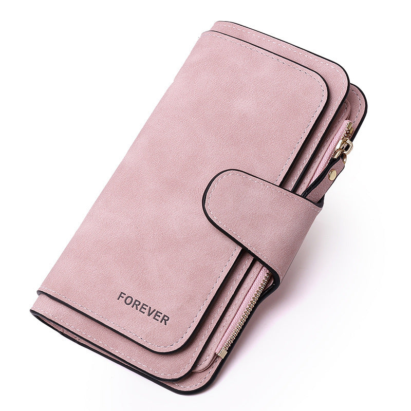Women's Long Wallet Trifold Matte Leather Clutch
