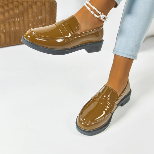 Scarpe da donna in pelle con plateau e punta quadrata retrò, con rialzo, scarpe uniformi