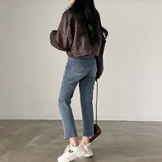 Giacca corta versatile in pelle PU da donna