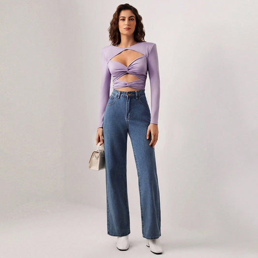 Top in seta di latte aderente con scollo a V da donna