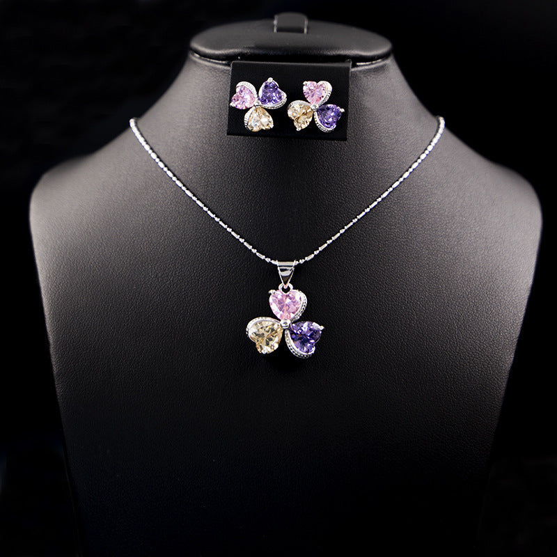 Set di gioielli con diamanti e zirconi Clover da donna