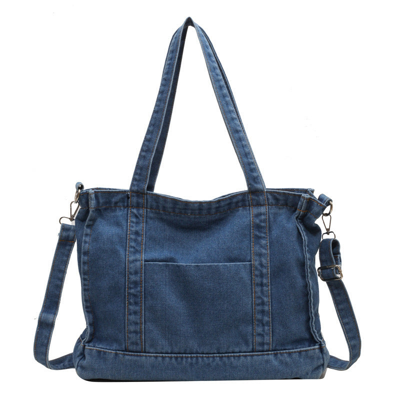 Borsa a mano da pendolare a tracolla grande capacità alla moda in denim da donna