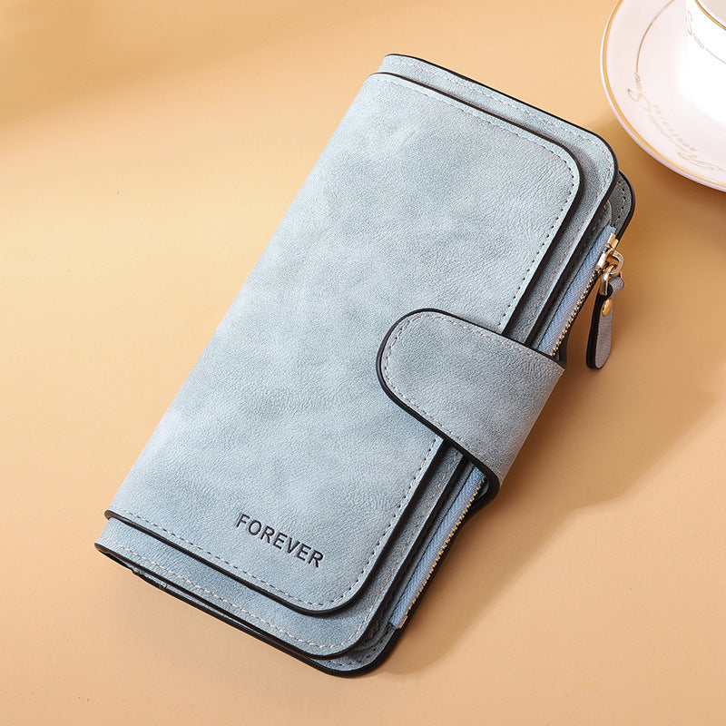 Women's Long Wallet Trifold Matte Leather Clutch
