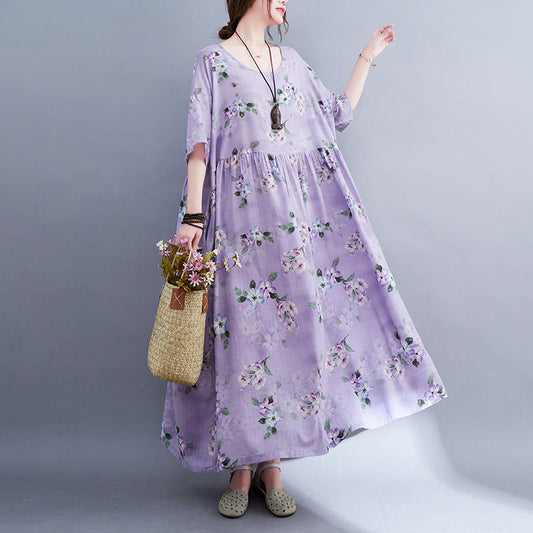 Vestito estivo da donna con stampa a maniche corte e ampio scollo a V, nuovo di zecca, di grandi dimensioni