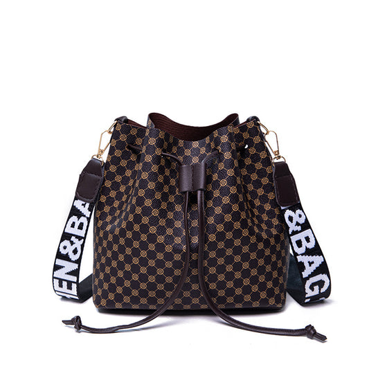 Borsa a secchiello stampata, moda femminile, borsa a tracolla di grande capacità