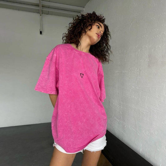 Damen Old Washed Kurzarm-T-Shirt Love