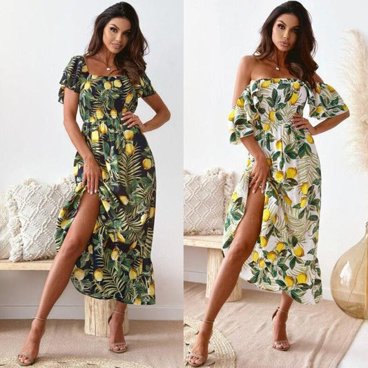 Abito da festa con fiocco e maniche a balze da donna