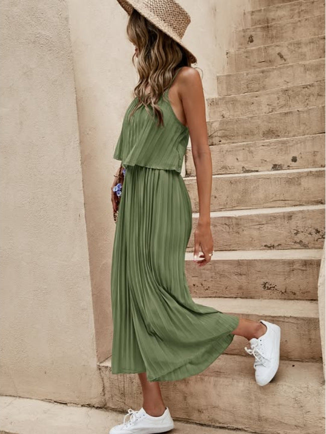 One-Piece Outfit Beach Style Striped Wide Leg Trousers Casual Suit