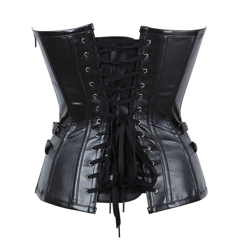 Corsetto in pelle con cerniera gotica e acciaio