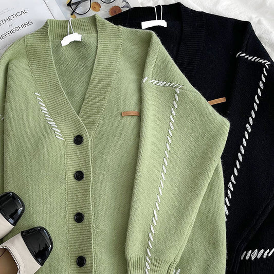 Cappotto cardigan in maglia larga e pigra in autunno e inverno patchwork