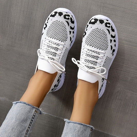 Weiße Schuhe Frauen Leopard Print Lace-up Sneakers Sport