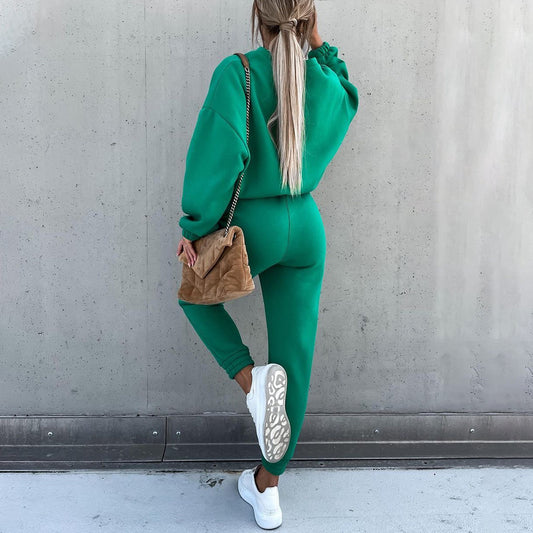 Completo casual a due pezzi, a maniche lunghe, tinta unita e alla moda