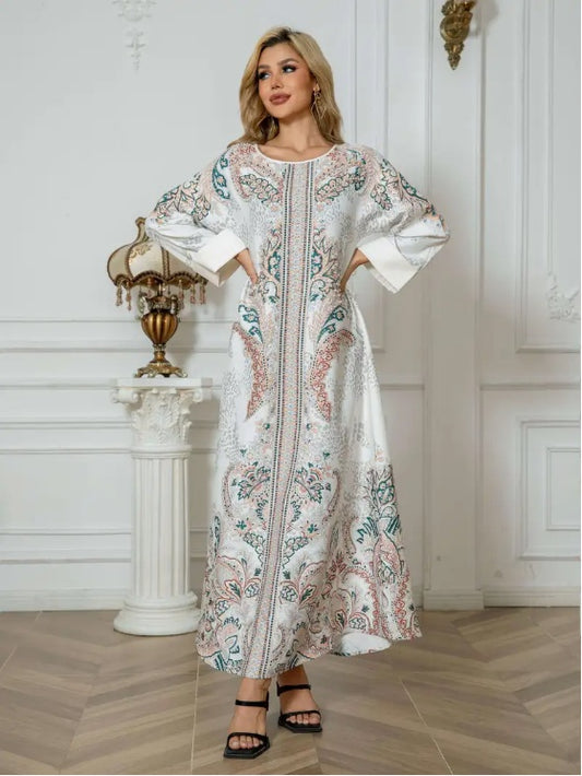 Elegantes langärmliges Abaya-Kleid mit Blumendruck