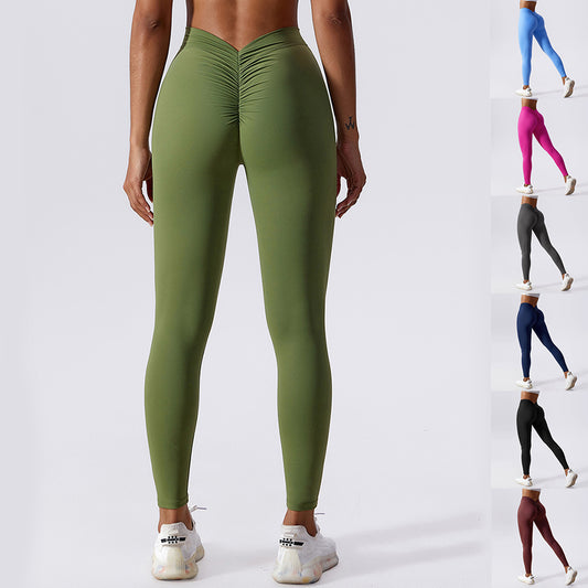 Pantaloni da yoga aderenti, leggings traspiranti ad asciugatura rapida, pantaloni da donna con sollevamento fianchi color pesca