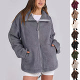 Fashion Solid Fleece Jacket Fall Spring Long Sleeve Women's Clothing