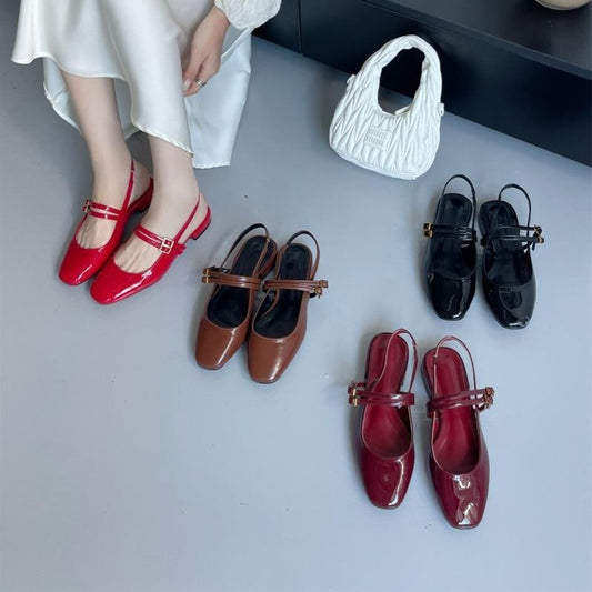 Women's Buckle Square Toe Leisure Semi-slippers Sandals