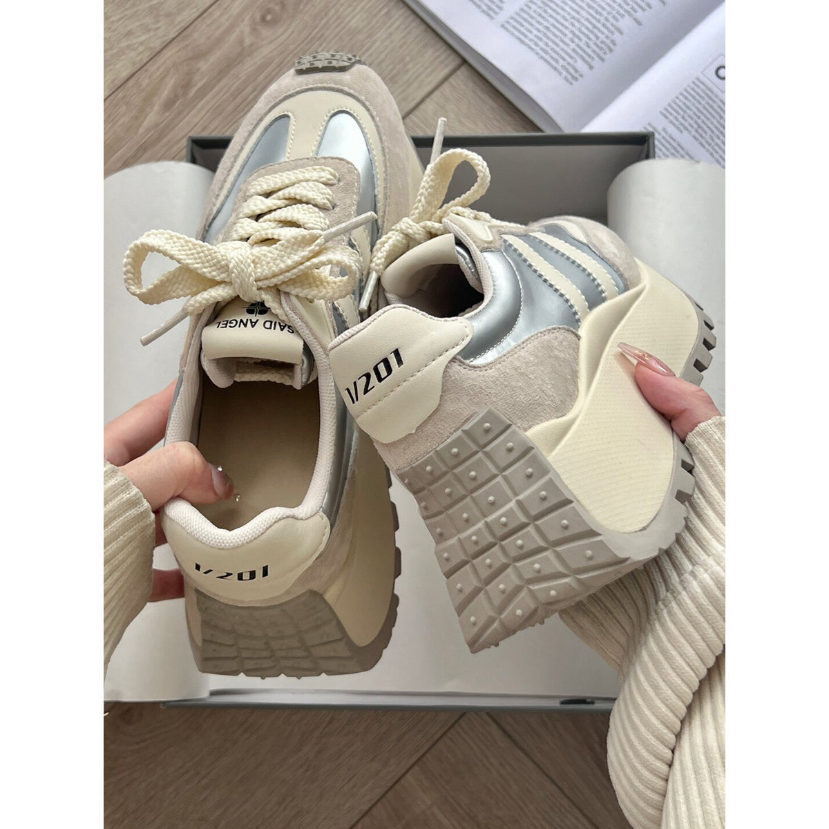 Scarpe da papà retrò da donna con suola spessa e piattaforma versatile