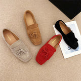 Quadratischer Kopf, weiche Sohle, Damen-Loafer mit All-Match-Quaste, flachem Mund, rutschfest, mit einem Pedal