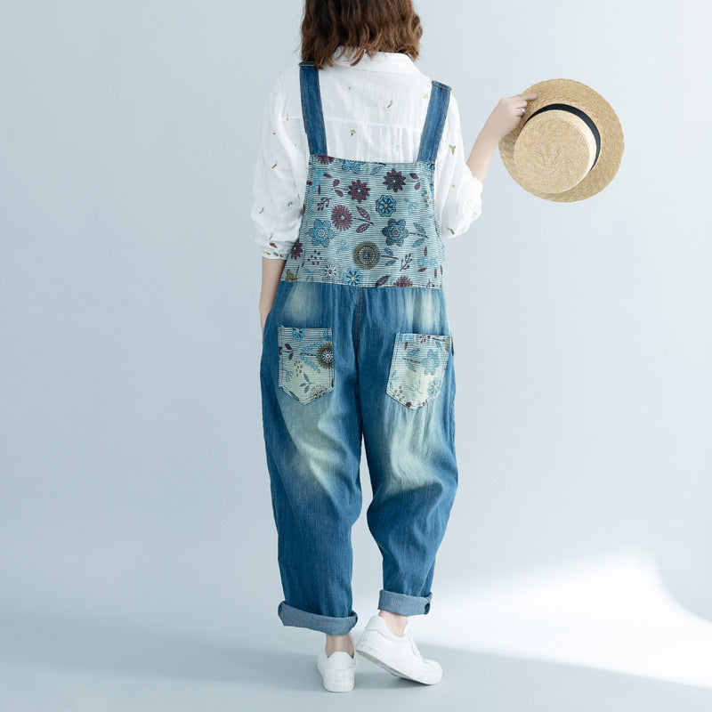 Washed Jeans Strap Adjustable Make Old Ripped Large Pocket Women
