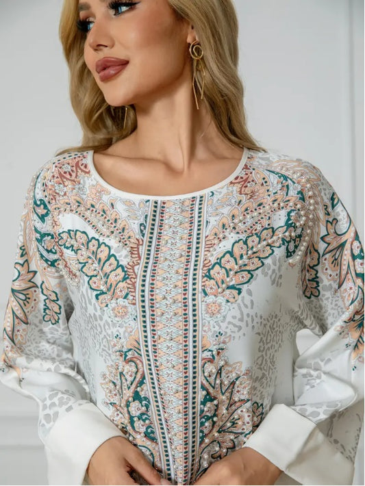Elegantes langärmliges Abaya-Kleid mit Blumendruck