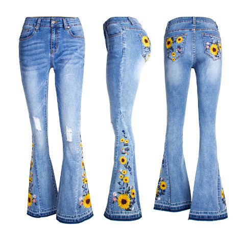 Damen Flared Jeans Damen 3D Stickerei