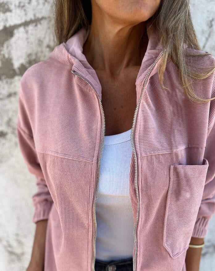 Women's Solid Color Simple Corduroy Hooded Jacket