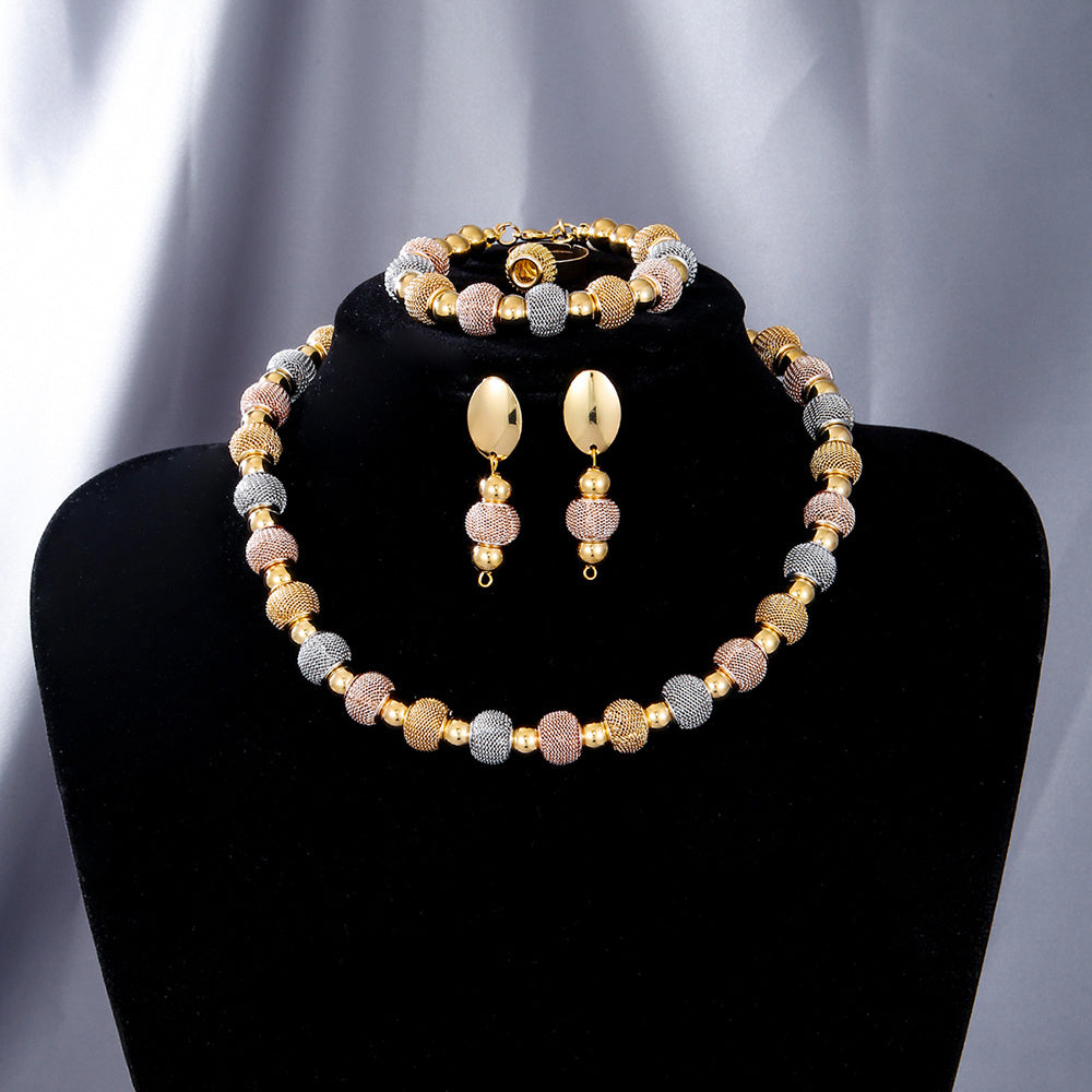 5 pezzi alla moda collane di perline metalliche orecchini di perline dorate bicolore bracciali adatti per l'uso quotidiano regali di gioielli per le feste
