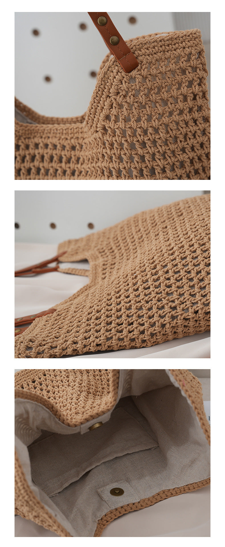 Borsa a mano in paglia leggera intrecciata a maglia cava casual da spiaggia