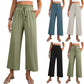 Gerade Hose mit Kordelzug und hoher Taille, Sommer, lässig, einfarbig, lockere Hose mit weitem Bein für Damenbekleidung