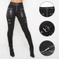 Women's Black Stitching Leather Zipper Trousers