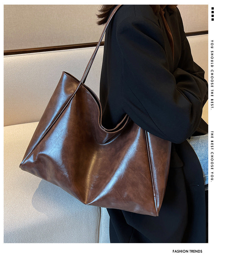 Capacity Leather Shoulder Bag Shopper Harajuku Simple Handbag