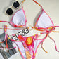 Bikini Three-point Printed Lace Up Backless Swimsuit For Women