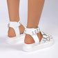 Damen-Sandalen mit offener Spitze und dicker Sohle, Outdoor-Nietenknopf