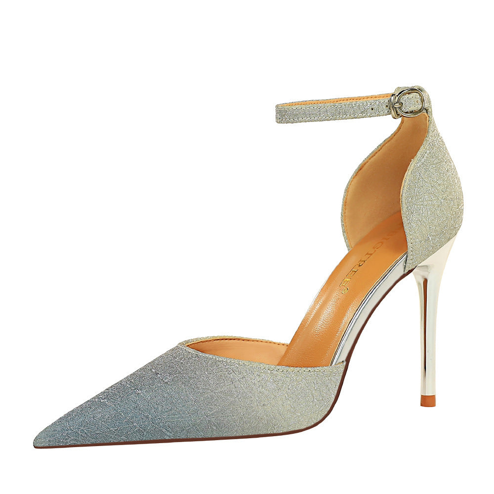 Women's High Heel Shallow Mouth Pointed Toe Colorblock Shoes