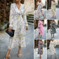 Abito casual con scollo a V da donna alla moda