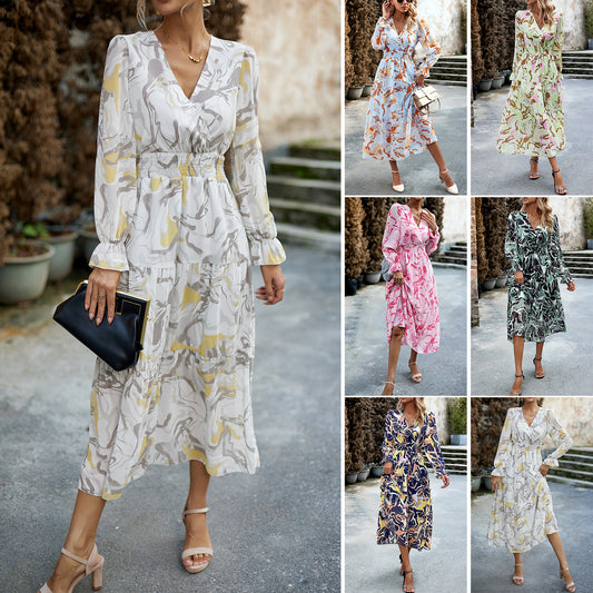 Abito casual con scollo a V da donna alla moda
