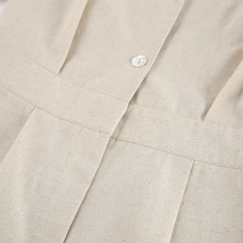 French Style Temperament Cotton And Linen Suit Collar High Waist Casual Jumpsuit