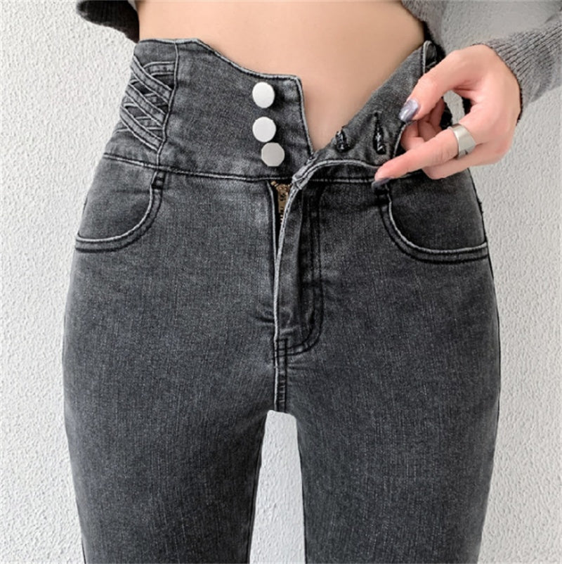 Tight High Waist And Small Feet Belly Women's Denim Trousers