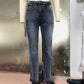 New Retro Embroidered Skull Hot Rhinestone Elastic Slim Fit Slimming Skinny Denim Trousers